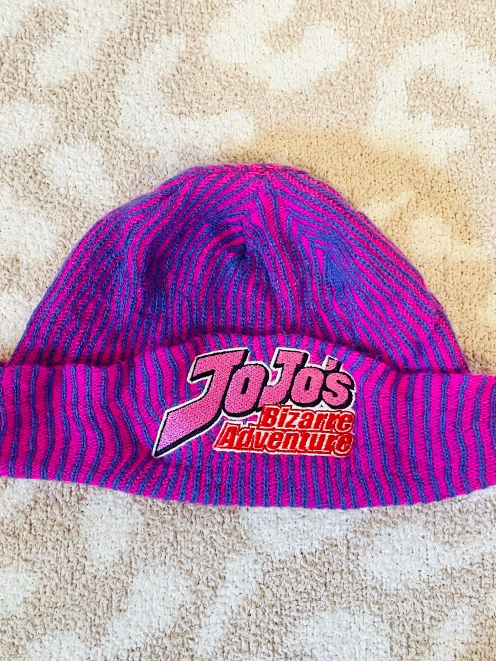 NWOT JoJo's Bizarre Adventure Anime Knit Beanie Pink Purple Collector Hat